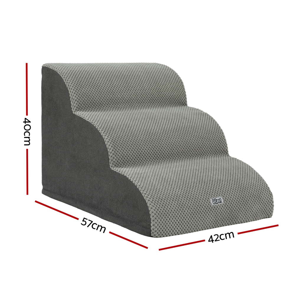i.Pet Foam Dog Stairs 3 Tier - Grey