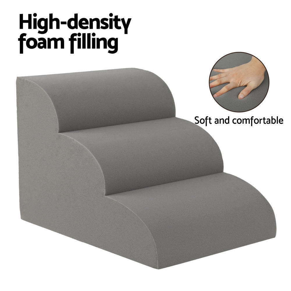 i.Pet Foam Dog Stairs 3 Tier - Grey