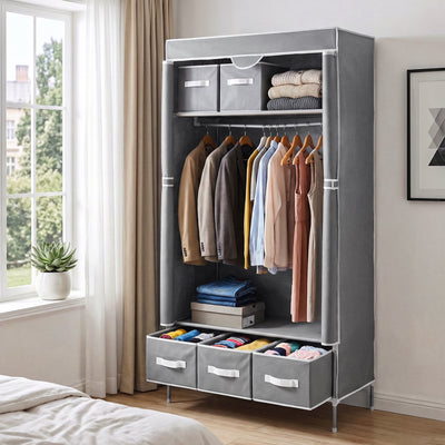 Artiss Portable Clothes Wardrobe 170cm - Grey