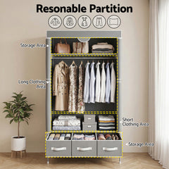 Artiss Portable Clothes Wardrobe 170cm - Grey
