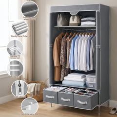 Artiss Portable Clothes Wardrobe 170cm - Grey