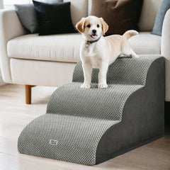 i.Pet Foam Dog Stairs 3 Tier - Grey