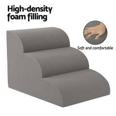 i.Pet Foam Dog Stairs 3 Tier - Grey