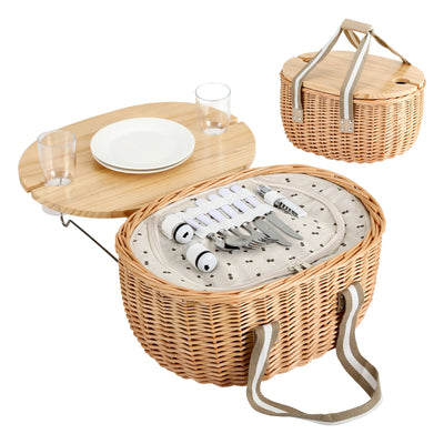 Alfresco 2-Person Insulated Picnic Basket Set with Folding Table