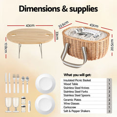 Alfresco 2-Person Insulated Picnic Basket Set with Folding Table