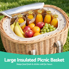 Alfresco 2-Person Insulated Picnic Basket Set with Folding Table