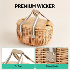 Alfresco 2-Person Insulated Picnic Basket Set with Folding Table