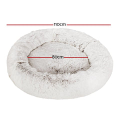 Calming Plush Dog Bed 110cm XL - White Brown