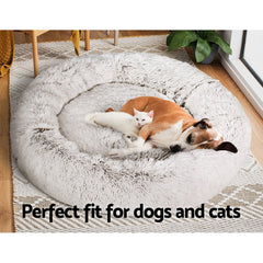 Calming Plush Dog Bed 110cm XL - White Brown
