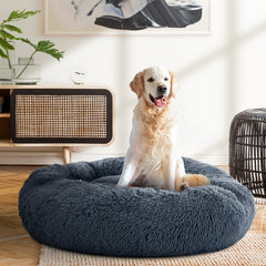 Calming Plush Dog Bed 90cm - Dark Grey