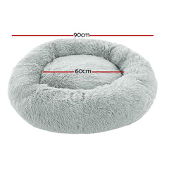 Calming Plush Dog Bed 90cm - Light Grey