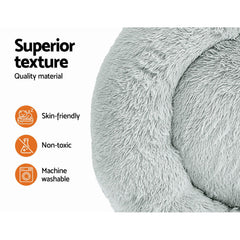 Calming Plush Dog Bed 90cm - Light Grey