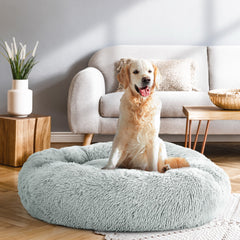 Calming Plush Dog Bed 90cm - Light Grey