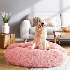 Calming Plush Dog Bed 90cm - Pink