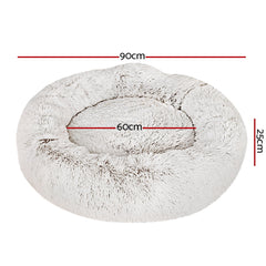 Calming Plush Dog Bed 90cm - White Brown