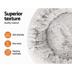 Calming Plush Dog Bed 90cm - White Brown