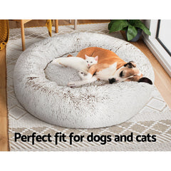 Calming Plush Dog Bed 90cm - White Brown