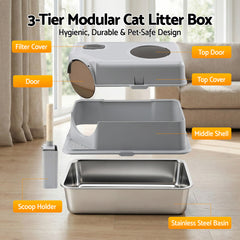 i.Pet Stainless Steel High-Sided Cat Litter Box