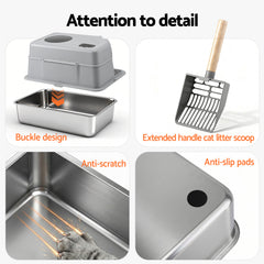 i.Pet Stainless Steel High-Sided Cat Litter Box