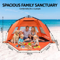 Weisshorn Pop-Up Beach Tent 3-4 Person UPF50 - Orange