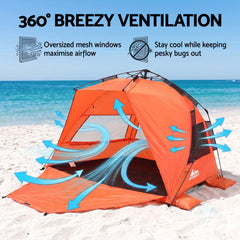 Weisshorn Pop-Up Beach Tent 3-4 Person UPF50 - Orange
