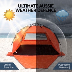 Weisshorn Pop-Up Beach Tent 3-4 Person UPF50 - Orange