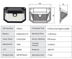 Solar Motion Sensor Wall Lights (2-Pack, 230 LED)